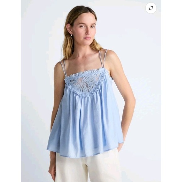 Scoop Tops - NWT Scoop Flowy Lace Tank Oversized S Blue Lace Trim Romantic Breezy Drape